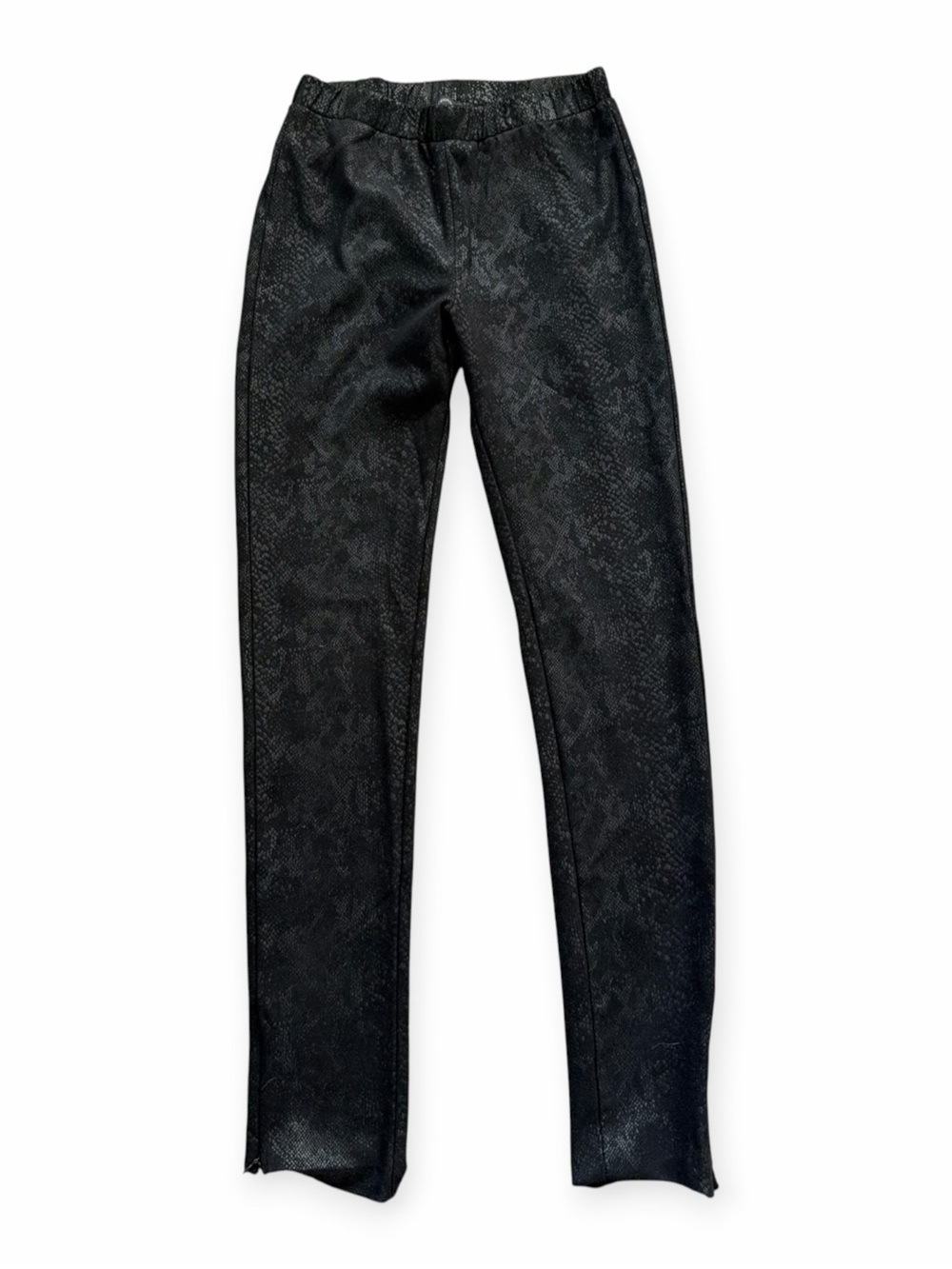 Olivaceous Black Snake Print Coated Leggings Medium Ankle Zip